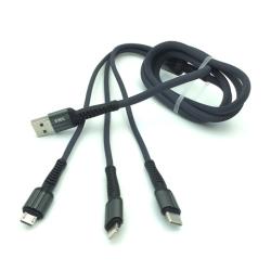 Дата кабель EMY MY-453 iPhone+Micro USB+Type C Black