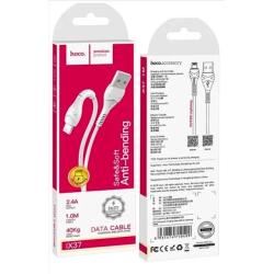 Дата кабель HOCO X37 Safe&Soft Anti-bending Lightning 1m White