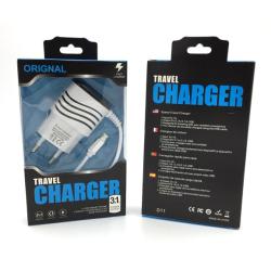 Сетевое ЗУ D11 (5V/2.1A/2USB) с кабелем micro usb White 