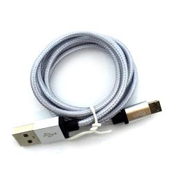 Дата кабель NYLON metal conector 2 in 1 micro USB + iPhone Silver (тех. упаковка)