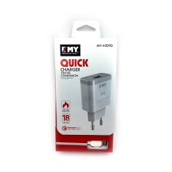 Сетевое ЗУ EMY MY-A301Q + cable TYPE C (5-12V/3A/1USB Qualcomm 3.0)