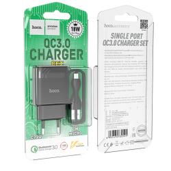 Сетевое ЗУ HOCO C72Q Glorious (5V/3A/1 USB) Qualcomm 3.0 + кабель Micro USB Black