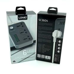 Сетевой удлинитель LDNIO SC3604 3 розетки/2.0m/2500W/10A + 6USB (5V/3.4A)