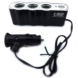 Aвтомобильное ЗУ Triple Socket + USB (DC12V) (тройник для прикуривателя)