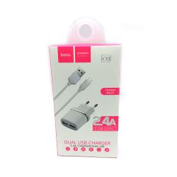 Сетевое ЗУ HOCO C12 + cable micro USB White (5V/2.4A/2USB)