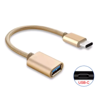 OTG переходник плетенный Type C to USB-AF Gold