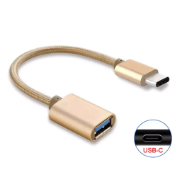 OTG переходник плетенный Type C to USB-AF Gold