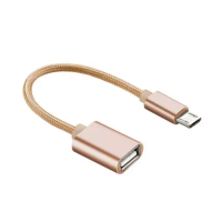 OTG переходник плетенный Micro USB to USB-AF Gold