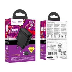 Сетевое ЗУ HOCO CS61A 30W 3A 1 USB + 1 PD + кабель TC-TC Black