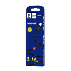 Дата кабель силиконовый DENMEN D23V 2.1A 2M Micro USB Black