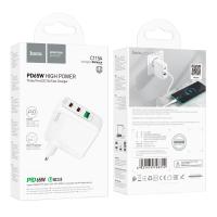 Сетевое ЗУ HOCO C115A PD65W High Power Three Ports (2C1A) Fast Charger White