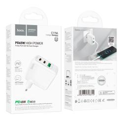 Сетевое ЗУ HOCO C115A PD65W High Power Three Ports (2C1A) Fast Charger White