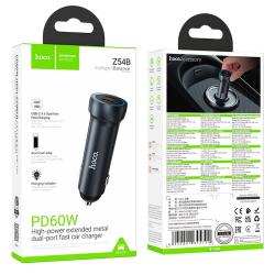 Автомобильное зарядное устройство Hoco Prosperous (2C) Car charger Z54B (2Type-C, PD/QC, 60W/3A)
