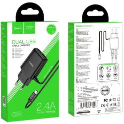 Сетевое ЗУ HOCO C82A + кабель Micro USB (5V/2.4A/2 USB) Black