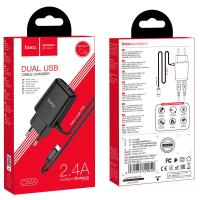 Сетевое ЗУ HOCO C82A + кабель Type C (5V/2.4A/2 USB) Black