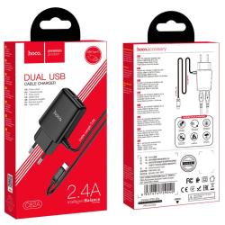 Сетевое ЗУ HOCO C82A + кабель Type C (5V/2.4A/2 USB) Black