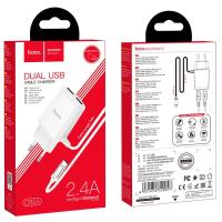 Сетевое ЗУ HOCO C82A + кабель Type C (5V/2.4A/2 USB) White