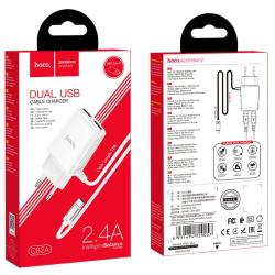 Сетевое ЗУ HOCO C82A + кабель Type C (5V/2.4A/2 USB) White