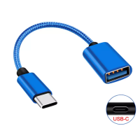 OTG переходник плетенный Type C to USB-AF Blue