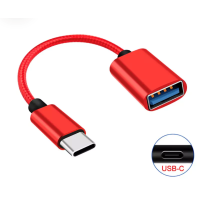 OTG переходник плетенный Type C to USB-AF Red