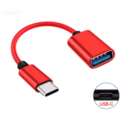 OTG переходник плетенный Type C to USB-AF Red