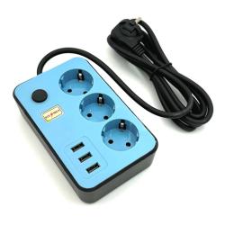 Сетевой удлинитель 3 розетки + 3 USB 2 метра 16A 