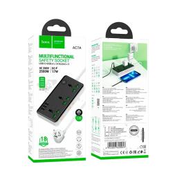 Сетевой удлинитель HOCO AC7A 3 розетки/1.5m/2500W/10A + 3USB/1PD 17W Black