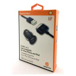 Автомобильное ЗУ GRIFFIN + cable iPhone 4 (5V/2.1A/2USB)