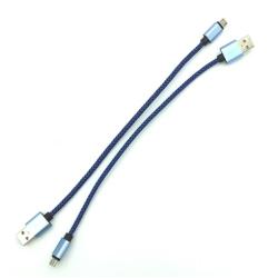 Дата кабель M-003 плетенный круглый Micro USB 0,3m Blue (тех. упаковка)