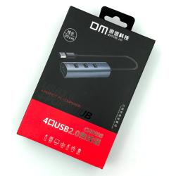 HUB USB2.0 DM CHB008 4 USB Metal USB-A 30cm Black