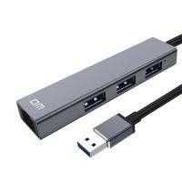 HUB USB2.0 DM CHB011 3USB+LAN Metal USB-A 15 cm Black