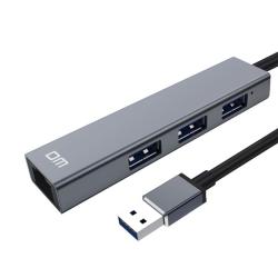 HUB USB2.0 DM CHB011 3USB+LAN Metal USB-A 15 cm Black
