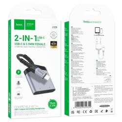 Переходник HOCO Type-C к Type-C + 3.5 цифровой видеоконвертер LS39 (27W, DAC)