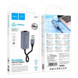 Сетевая карта / Переходник HOCO UA37 USB-A to LAN 1000Mbps Metal Gray