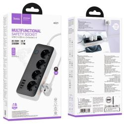 Сетевой удлинитель HOCO AC21 4 розетки/3m/2500W/10A + 3USB/1PD 17W Black