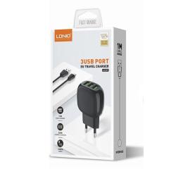 Сетевое ЗУ LDNIO A3309 + cable micro USB (5V/2.4A/3USB) Black