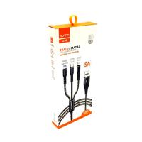 USB кабель Sunpin SC-04 Super Charger 5A Micro+Lightning+Type C 1.2M Black 