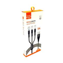 USB кабель Sunpin SC-04 Super Charger 5A Micro+Lightning+Type C 1.2M Black 