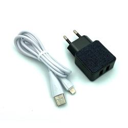 Сетевое ЗУ Sunpin GC-07 (5V/2.4A/2USB) + кабель Lightning Black 