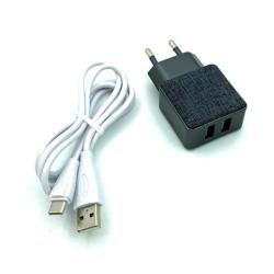 Сетевое ЗУ Sunpin GC-07 (5V/2.4A/2USB) + кабель TYPE-C Black 