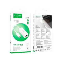 Сетевая карта / Переходник HOCO UA22 Type C to LAN 100Mbps Plastic White