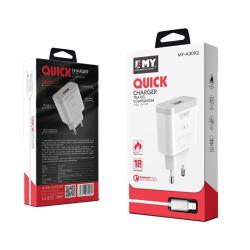 Сетевое ЗУ EMY MY-A301Q + cable micro USB (5-12V/3A/1USB Qualcomm 3.0)