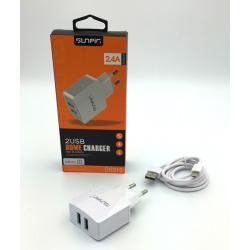 Сетевое ЗУ Sunpin DS-310 (5V/2.4A/2USB) + кабель Micro USB White 