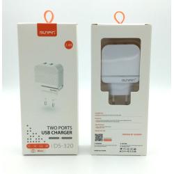 Сетевое ЗУ Sunpin DS-320 (5V/2.4A/2USB) + кабель Micro USB White 