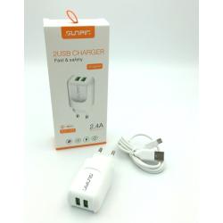 Сетевое ЗУ Sunpin XC-01 (5V/2.4A/2USB) + кабель Micro USB White 