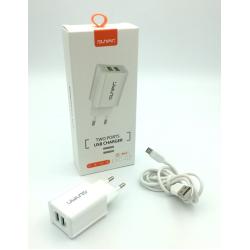 Сетевое ЗУ Sunpin XC-02 (5V/2.4A/2USB) + кабель Micro USB White 