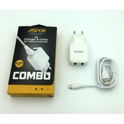 Сетевое ЗУ ASPOR A829 + кабель Micro USB (5V/2.4A/2USB)