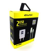Сетевое ЗУ AWEI C-900 + cable micro USB Black (5V/2.1A/2USB)