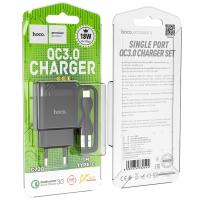 Сетевое ЗУ HOCO C72Q Glorious (5V/3A/1 USB) Qualcomm 3.0 + кабель Type C Black