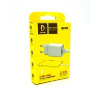 Сетевое ЗУ DENMEN DC01T + Type C (5V/2.4A/1USB) White